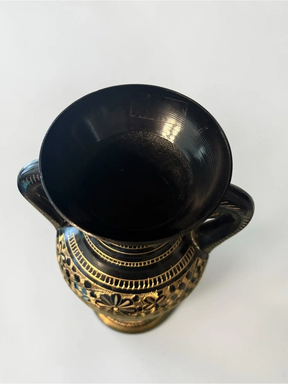 Hand-Etched Black & Gold Vase Statement Planter Decorative Accent Decor 11.5 In - Picture 6 of 6